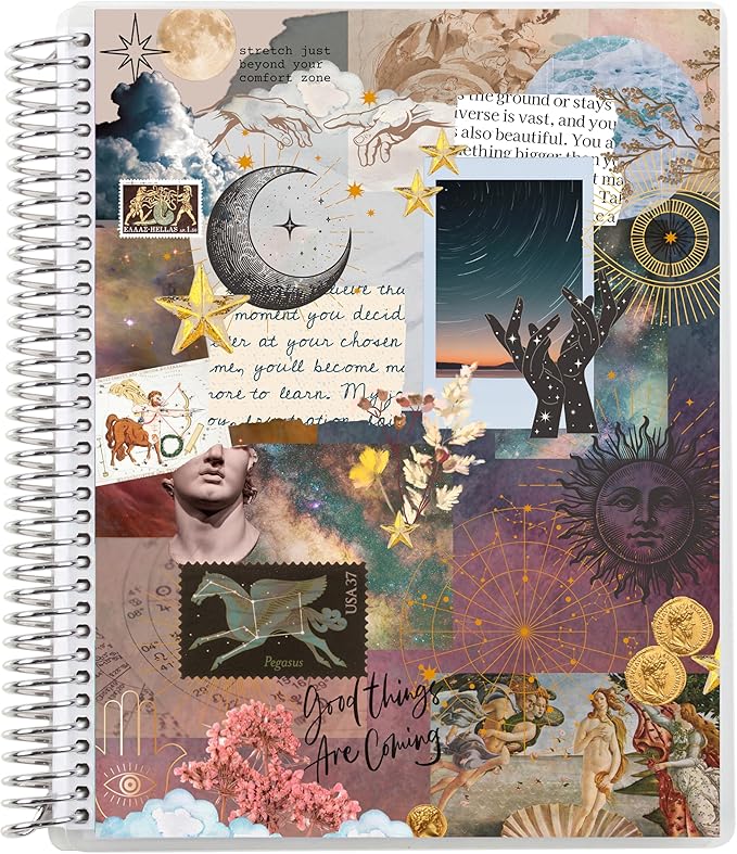 Erin Condren 7" x 9" Spiral Bound Dot Grid Journal Notebook, Bullet Journal with 160 Pages, Thick Paper for Planning, Sketching, Note Taking, Journaling and Organizing, Cosmic Collage