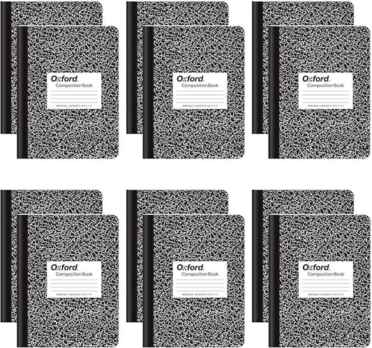 Oxford Composition Notebooks, Wide Ruled Paper, 9-3/4" x 7-1/2", Black Marble Covers, 100 Sheets, 12 per Pack (63795)