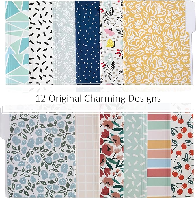 Cute File Folders, Set of 12 3-Tab Letter Size Decorative File Folders Boho Manilla 8.5 x 11 – Pretty Designer Home Office School Supplies (Sublime)