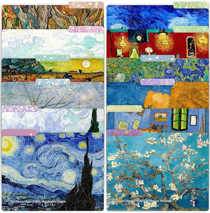 PARTH IMPEX 12 Pack Vincent Van Gogh Decorative File Folders, 1/3 Cut Tab with Assorted Positions, Letter Size Paper Holders (9.37” x 11.75”) Matte Finish Laminated for Office School Work