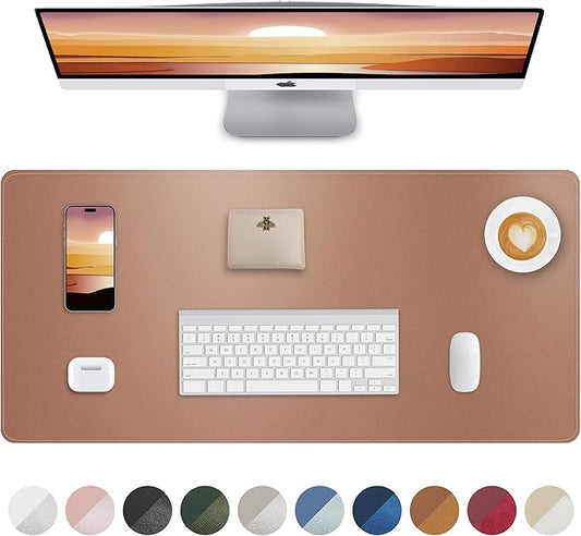 Leather Desk Pad Protector, Mouse Pad, Office Desk Mat, Non-Slip PU Leather Desk Blotter, Laptop Desk Pad, Waterproof Desk Writing Pad for Office and Home (Champagne Gold, 31.5" x 15.7")