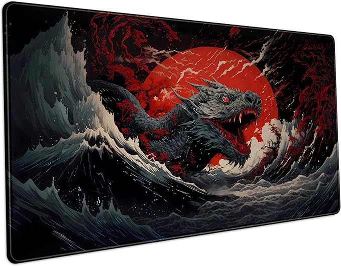Gothic Desk Mat XXL Large Extended Gaming Mouse Pad Red Sun Mousepas Laptop Mat, Office Decor Computer Keyboard and Mouse Mat, Desk Pad Non-Slip Mousepad with Stitched Edge, 31.5''x15.7''