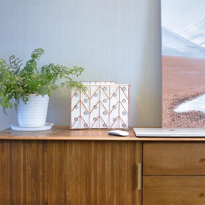 Y YOMA 6 Pack Rose Gold Hanging File Folders Letter Size Decorative File Folder Cute Pretty Hanging Folder Organizer for Filing Cabinet Office Home with 1/5-Cut Adjustable Tabs, 3 Gold Foil Design