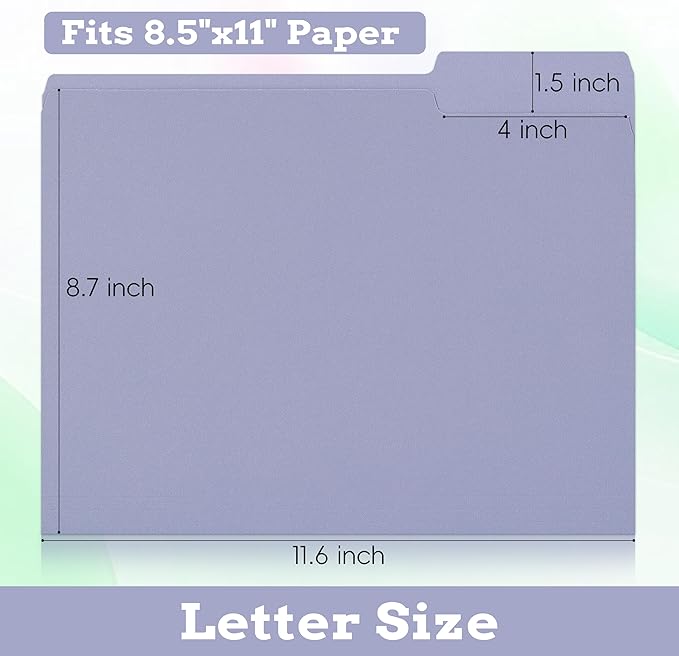 100 Packs File Folders Letter Size, 8.5 x 11 Colored File Folders 1/3 Cut Tab for Easy Labeling, for Home, Office, School Filing