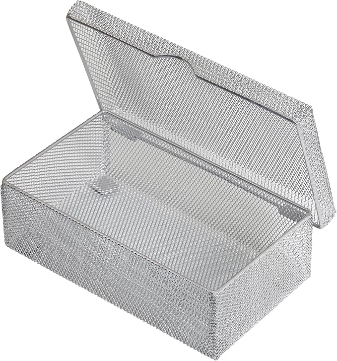 Ybm Home Silver Hinged Mesh Pencil, Markers, Pens Storage Box, School Supply Holder Office Desktop Organizer 2307 (1)