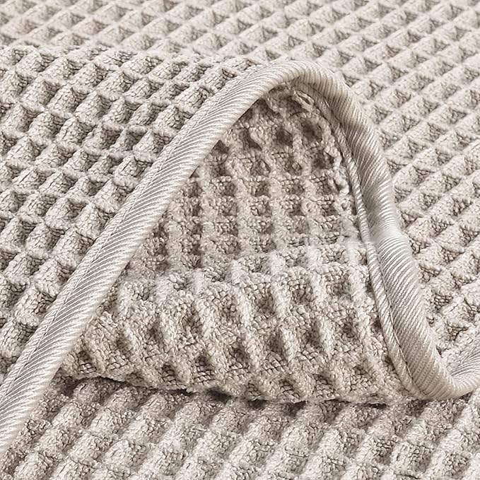 POLYTE Microfiber Lint Free Hand Towel, 16 x 30 in, 4 Pack (Beige, Waffle Weave)