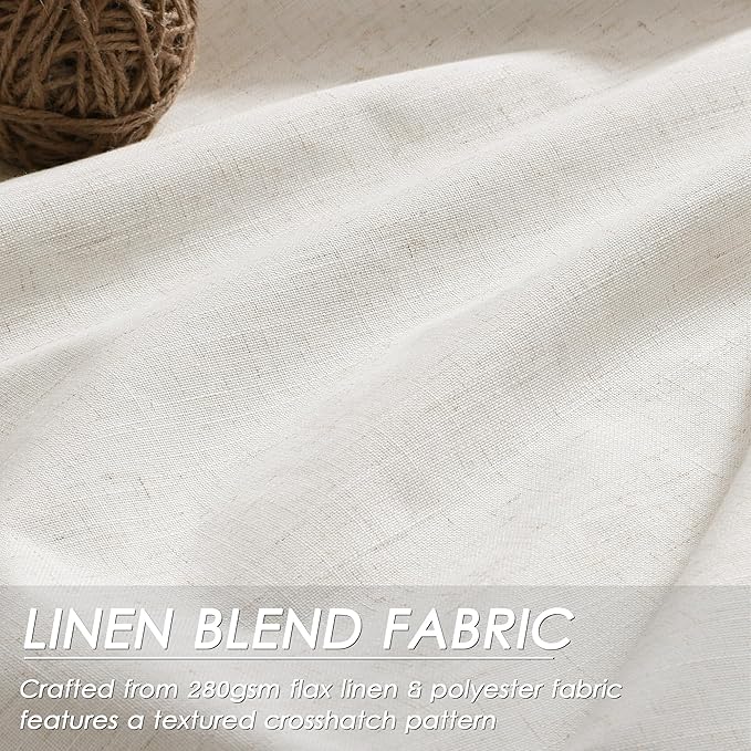 Beige White Linen Blackout Curtains 90 Inches Long Loop Pocket Rod Pocket Heat Reducing Noise Reducing Total Blackout 2 Panels Set for Sliding Door Boho Farmhouse Curtains Drapes 52x90