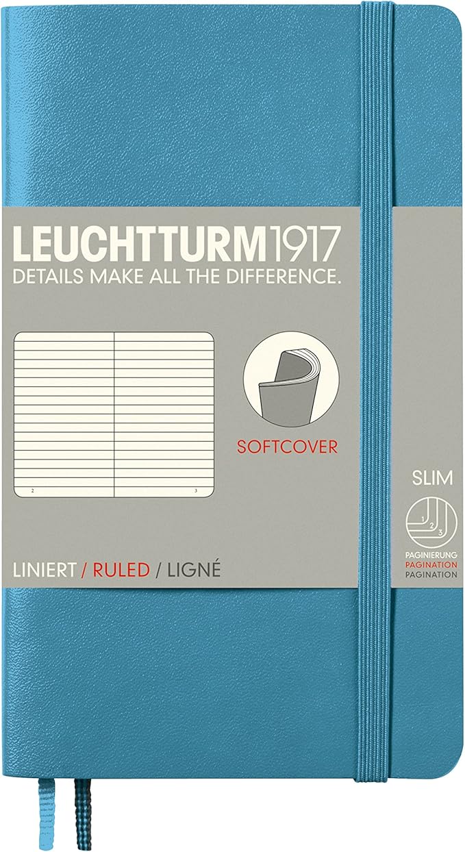 LEUCHTTURM1917 - Notebook Softcover Pocket A6-123 Numbered Pages for Writing and Journaling (Ruled, Nordic Blue)