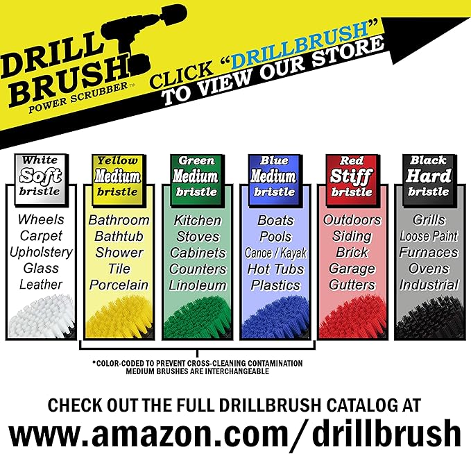 House Cleaning Supplies – Cleaning Drill Brush Set - Bathroom Accessories - Flat Scrub Brushes - Grout Cleaner - Electric Spin Brush Attachment for Drill - Bathroom Cleaner Brushes - Shower Scrubber