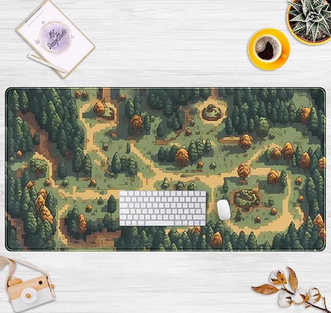 Cute Desk Pad Brown Green Forest Pixel Desk Mat Plant Mouse Pad XXL Large Gaming Desk Matt for Desktop, Laptop Computer Mousepad Keyboard Mouse Mat for Women Office Decor Accessories 31.5''x15.7''