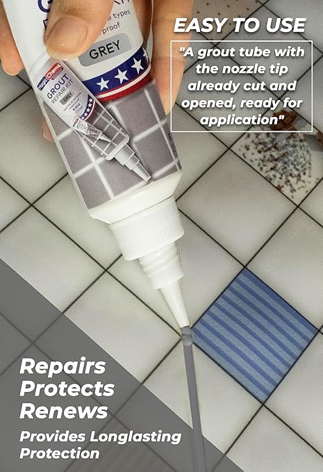 Tile Grout Repair, Grey 8.8 oz/250gr. Fast Drying Grout Repair Kit, Grout Filler Tube Repair Kit, Tile Grout Paint, Grout Sealer Restore and Renew Bathroom Floor, Tile Gaps, Joints, Lines
