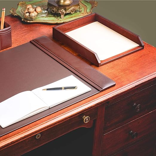 Dacasso Leather Desktop Letter Tray - Luxury Letter Holder & Paper Organizer for Desk - Office Organization & Executive Desk Decor - (Chocolate Brown)