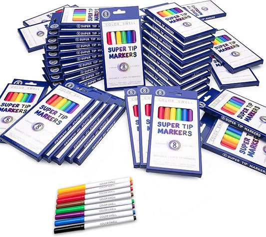 Color Swell Washable Bulk Markers Pack 36 Boxes of 8 Vibrant Colors Each (288 Total Super Tip Markers) for All Ages, Parties, Classrooms, Home