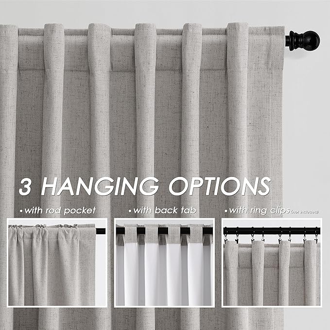 Silver Linen Blackout Curtains for Bedroom Windows Farmhousse Back Tab Rod Pocket Thermal Insulated Curtains 84 Inch Length 2 Panels Set Full Black Out Room Darkening Drapes for Living Room 52X84