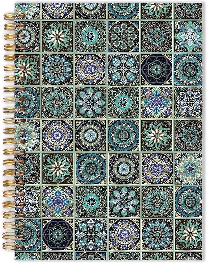 URLLUAE Vintage Ethnic Moroccan Notebook, Dark Green Floral Journals for Women, Boho Aesthetic Spiral Notebook Journals for Work School Office Supplies Gifts, 5.5x8.3 Inch