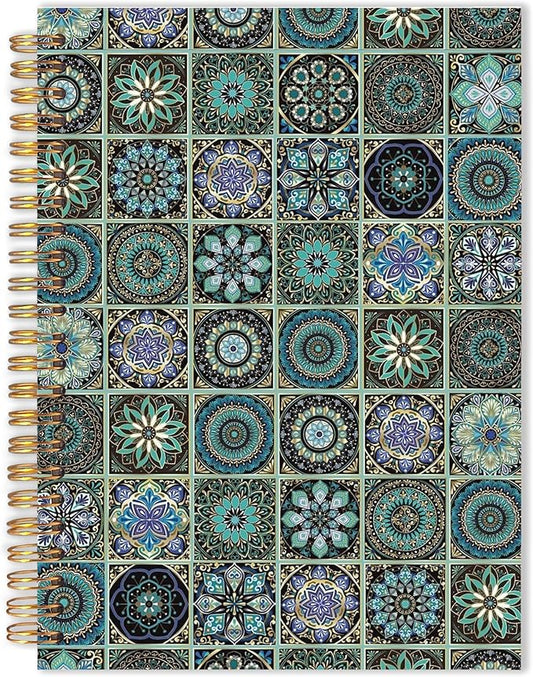 URLLUAE Vintage Ethnic Moroccan Notebook, Dark Green Floral Journals for Women, Boho Aesthetic Spiral Notebook Journals for Work School Office Supplies Gifts, 5.5x8.3 Inch