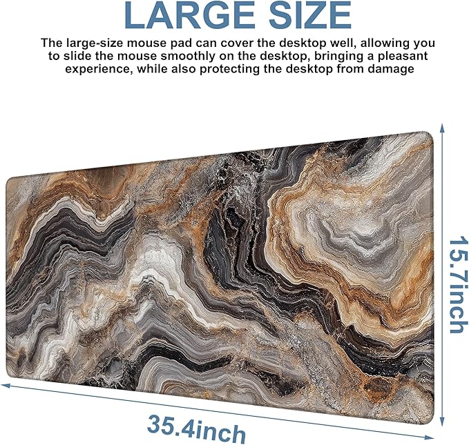 Large Mouse Pad Abstract Marble Gaming Desk Pad Computer Keyboard Non-Slip Waterproof Mouse Mat with Rubber Base and Stitched Edges Entertainment Office Writing Desk Mat 35.4 x 15.7 Inches