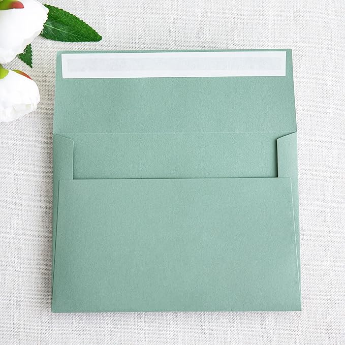 PONATIA 50 Pieces 5x7 Envelopes, Sage Green A7 Envelopes Self Seal for Weddings, Invitation Cards, Photos, Postcards, Greeting Cards Mailing, Baby Shower, Graduation, Christmas Gift Cards