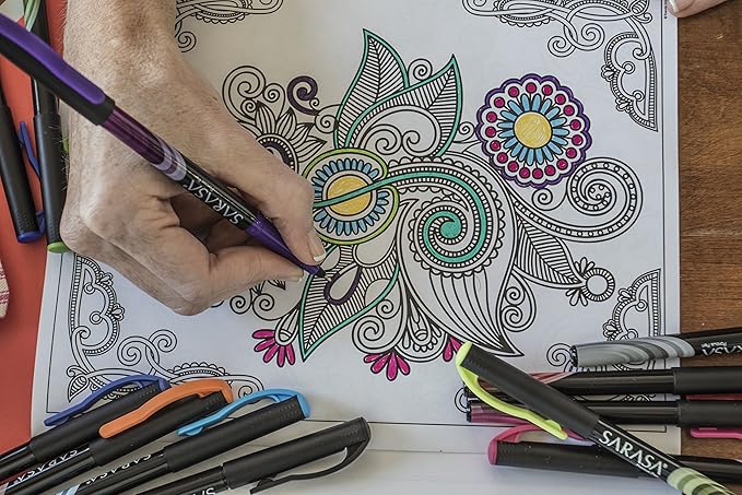 Zebra Pen Sarasa Fineliner Marker Pen, Needle Point, 0.8mm, Assorted Ink Colors, 12-Pack