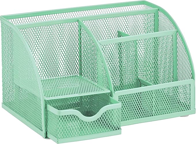 Annova Mesh Desk Organizer Office with 7 Compartments + Drawer/Desk Tidy Candy/Pen Holder/Multifunctional Organizer (Green23)
