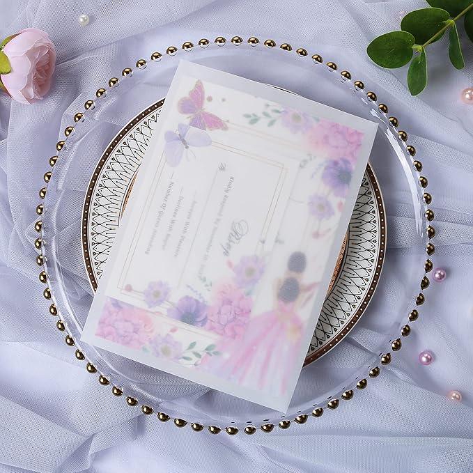 PONATIA 50 PCS/Pack A7 Vellum Envelopes, 5.35 x 7.5'' Vellum Envelopes, Perfect For 5 x 7'' Weddings Invitation Cards, Graduation Invite, Acrylic Invitations, Photos