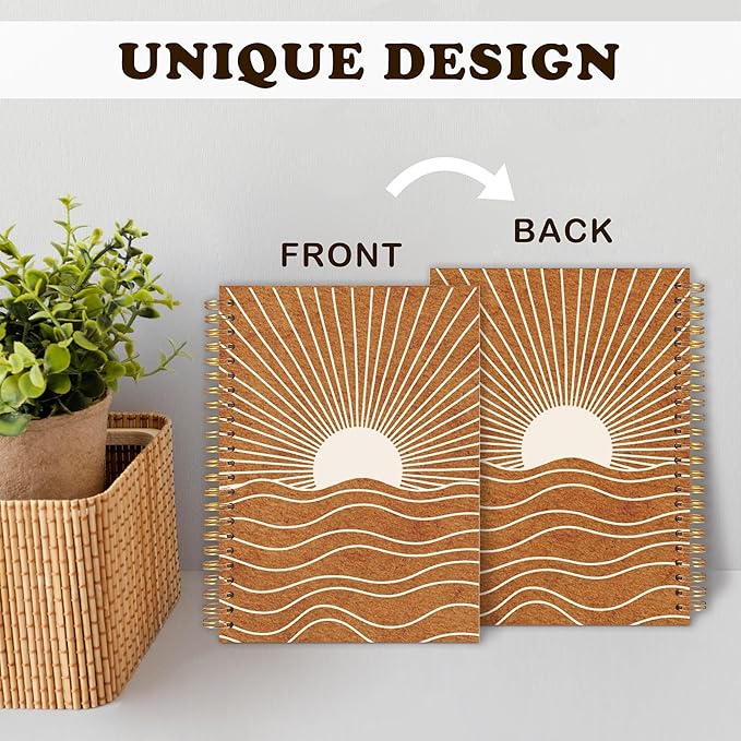 URLLUAE Abstract Boho Sun Ocean Notebook Journal, 70s Retro Sunrise Sunset Spiral Notebook for Work School, Boho Office Supplies Gifts, 5.5x8.3 Inch