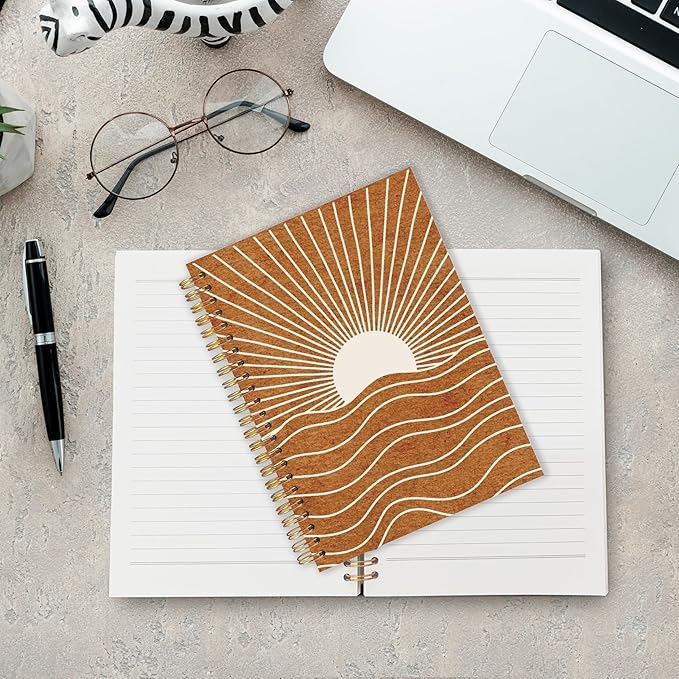 URLLUAE Abstract Boho Sun Ocean Notebook Journal, 70s Retro Sunrise Sunset Spiral Notebook for Work School, Boho Office Supplies Gifts, 5.5x8.3 Inch