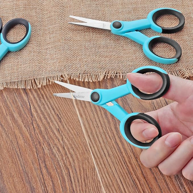 5” Detail Scissors, Embroidery Scissors with Sharp Stainless Steel Blade and Soft Handles, Great for Sewing, Craft, Office and School, 3 Pcs, Blue/Black