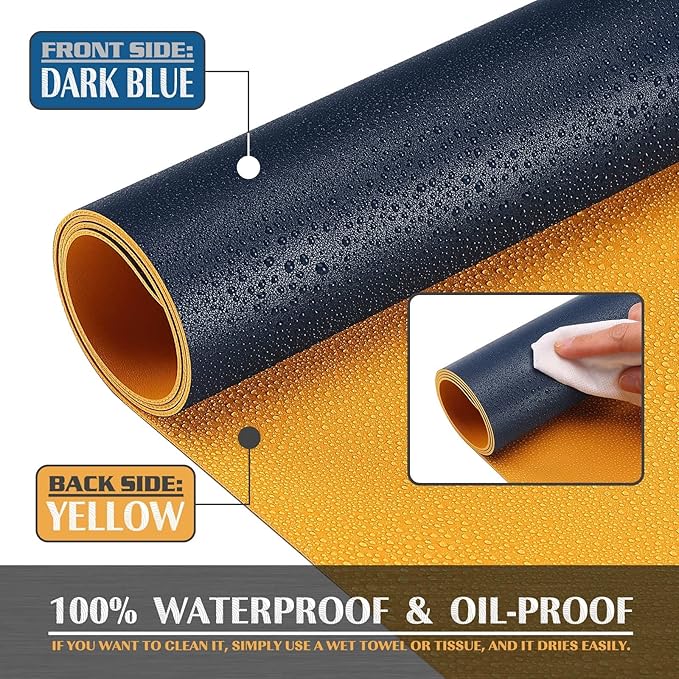 K KNODEL Small Office Leather Desk Mat, Mouse and Keyboard Pad, Computer and Laptop Mat, Desktop Protector and Cover, Writing Pad and Blotter (23.6"x13.8", Dark Blue)