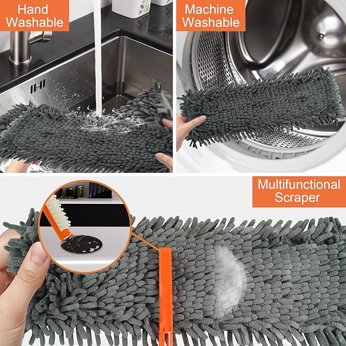 JEHONN Dust Mop for Hardwood Floors, Broom Duster with Unique 90° Foldable Panel, 2 Chenille and 2 Microfiber Pads, Dry Wet Flat Dustmop for Cleaning Vinyl, Laminate, Tile, Marble (Orange)