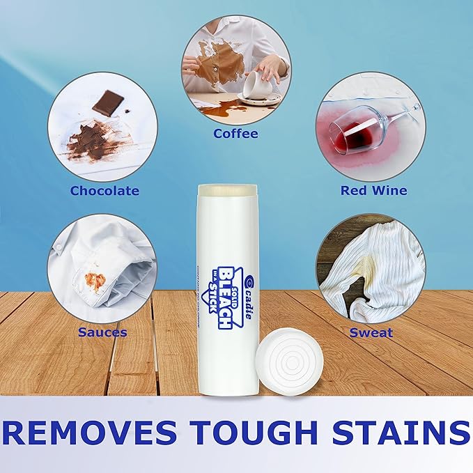 Solid Bleach in a Stick - Concentrated and Natural Stain Remover Solution for White Clothing - Pocket Bleaching Tube for Dirty Spots | Household and Travel Cleaner Essentials | By Cadie 3 Pack