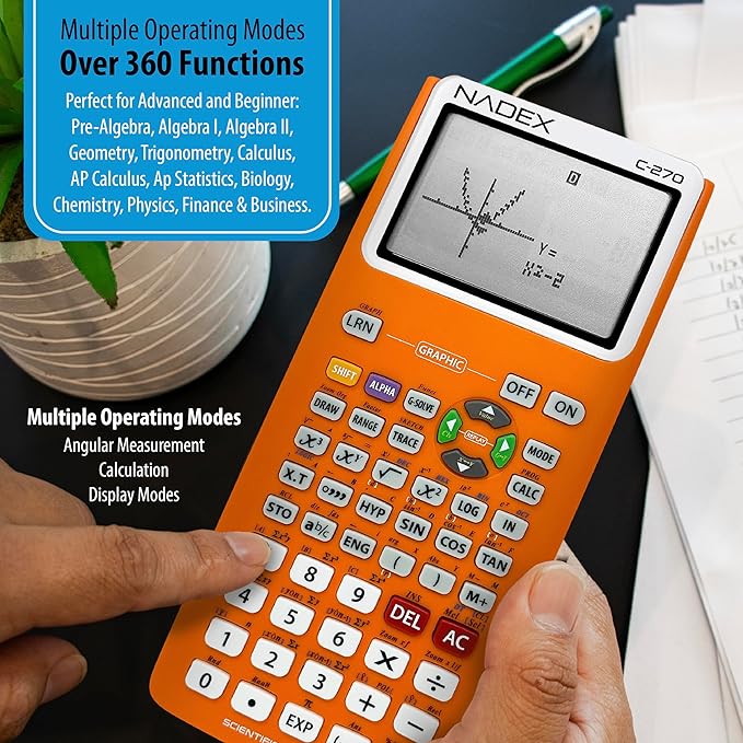 Scientific Calculator with Graphing, Includes Carrying Case, for College and High School Students, Calculus, Algebra, Geometry, Trigonometry, Statistics, Physics, Chemistry, Orange