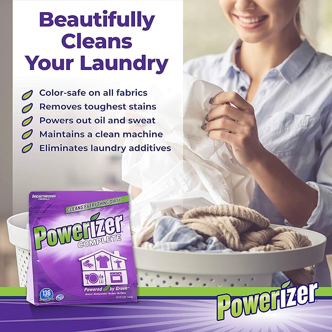 Powerizer Complete Laundry Powder Detergent & Multipurpose Cleaner | 3 lb Detergent | 136 Scoops | Plant-Based Concentrated Laundry Soap & Dishwasher Detergent Powder