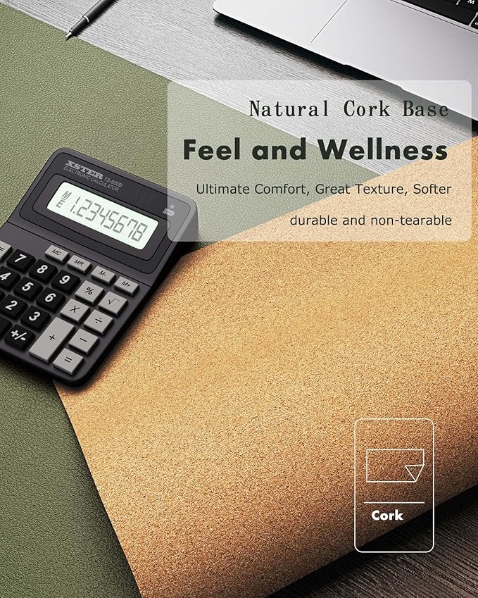 YSAGi Double-Sided Desk Pad, 31.5"x15.7"Leather Desk Mat, Eco Cork Desk Pad Protector,Large Mouse Pad,Waterproof Desk Blotter for Office/Home(Olive Green)