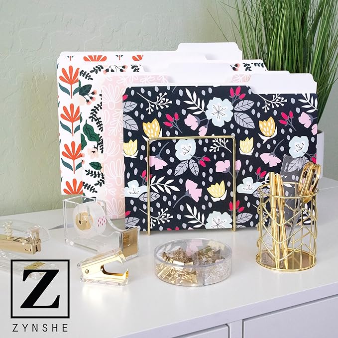 Cute File Folders, Set of 12 3-Tab Letter Size Decorative File Folders Boho Manilla 8.5 x 11 – Pretty Designer Home Office School Supplies (Enchantment)