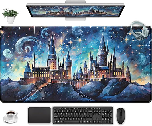 Blue Castle Desk Mat Aesthetic Cute Desk Pad, Extended Large Mouse Pad XXL Gaming Keyboard Pad, Computer Desktop Mouse Mat Full Desk Laptop Mat, Fantasy Art Office Desk Accessories 31.5" x 15.7"