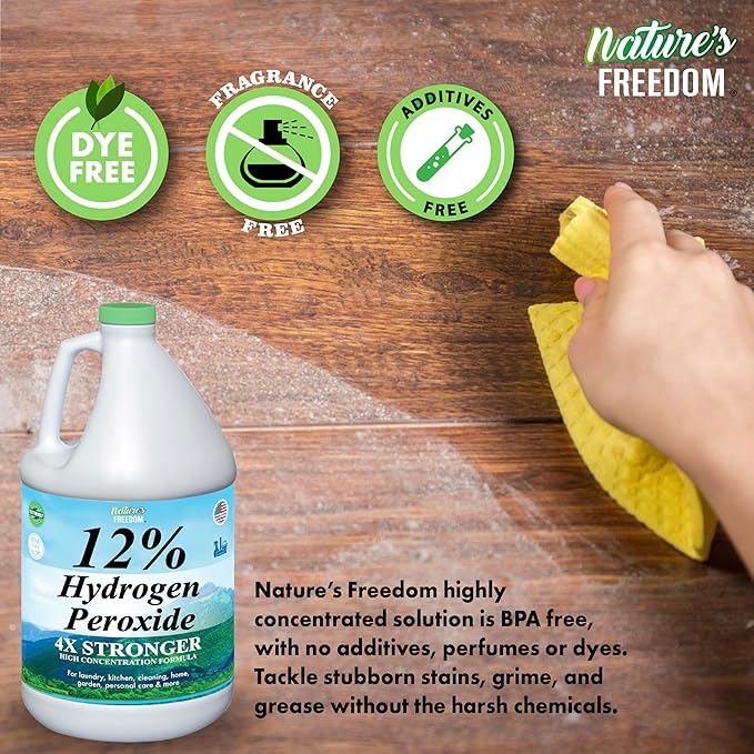 Nature's Freedom 12% Hydrogen Peroxide, Food Grade H2O2 and Purified Water Only, 3 Gallons Solution
