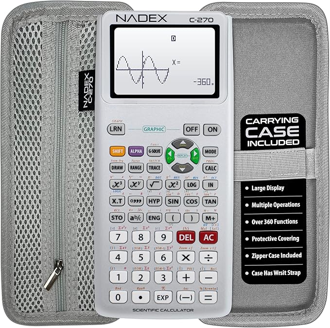 Scientific Calculator with Graphing, Includes Carrying Case, for College and High School Students, Calculus, Algebra, Geometry, Trigonometry, Statistics, Physics, Chemistry, Silver