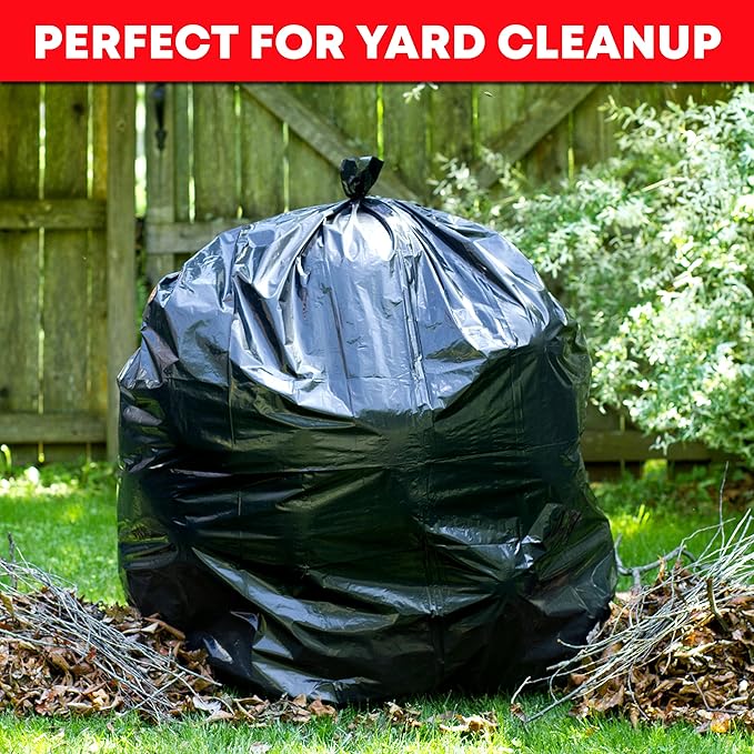 Tasker 40-45 Gallon Trash Bags, (50 Bags w/Ties) Large Black Heavy Duty Garbage Bags - fits 39 Gallon - 40 Gallon - 42 Gallon - 44 Gallon
