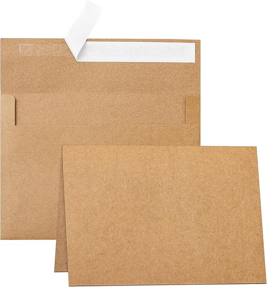 100 packs Brown Blank Note Cards and Envelopes 4 x 6 Heavyweight Folded Cardstock and Printable A4 Envelopes Self Seal for Greeting Cards, Festival Blessings, Mailiing, Invitations