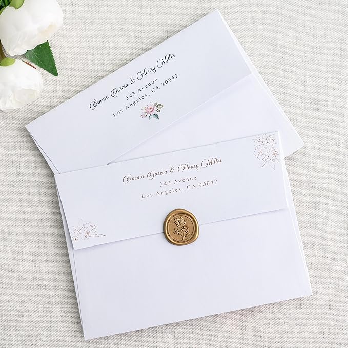 PONATIA 50 PCS 5x7 Envelopes, Self- Adhesive White A7 Envelopes for Weddings, Invitation Cards, Photos, Postcards, Greeting Cards Mailing, Baby Shower, Graduation, Christmas Gift Cards