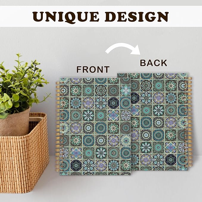 URLLUAE Vintage Ethnic Moroccan Notebook, Dark Green Floral Journals for Women, Boho Aesthetic Spiral Notebook Journals for Work School Office Supplies Gifts, 5.5x8.3 Inch