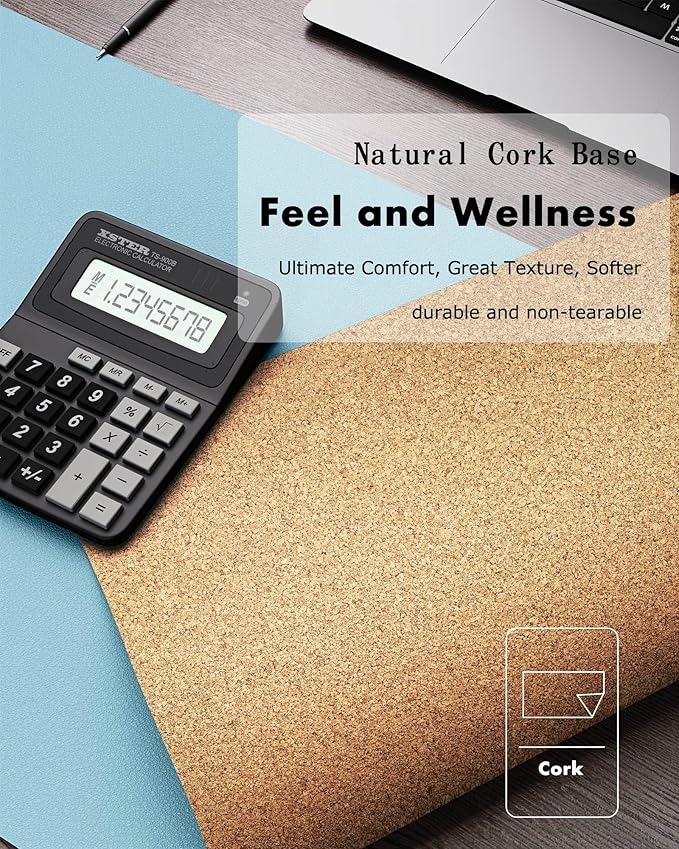 YSAGi Double-Sided Desk Pad, 35.4"x17" Leather Desk Mat, Eco Cork Desk Pad Protector,Large Mouse Pad,Waterproof Desk Blotter for Office/Home (Baby Blue/Cork)