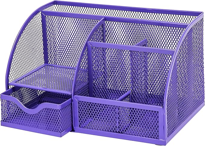 Exerz Desk Organizer Purple Office Desk Accessories Supplies Office Storage Desktop Pencil Pen Holder with Drawer Home Workspace