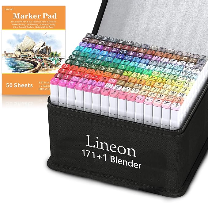 172 Colors Alcohol Based Dual Tip Art Markers, 171+1 Blender Permanent Marker Pens Plus 1 Marker Pad 1 Case Perfect for Kids Adult Artist Coloring Books Drawing Sketching and Card Making