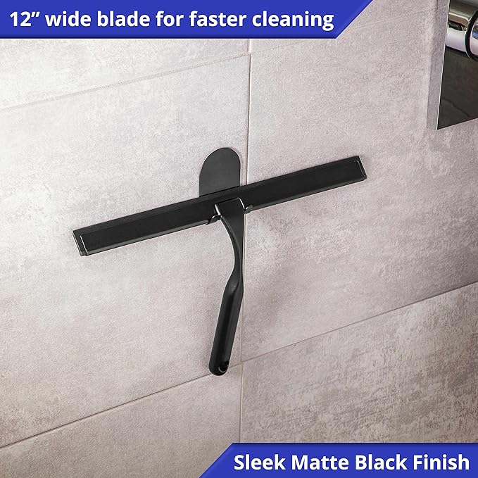 HOME SO Shower Squeegee in Matte Black; Effective Rubber Blade Squeegee for Windows, Glass Shower Doors, Car Windshield, Mirrors, Tile Walls, Kitchen Surfaces and More (Black, 12 inch)