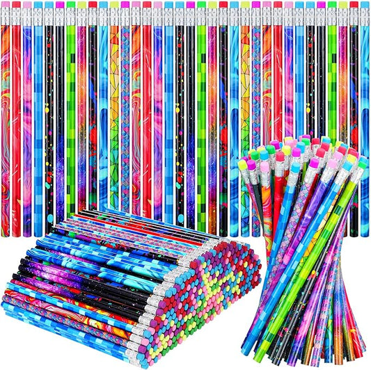 Chinco 300 Pieces Wooden Pencil with Eraser for Kids Assortment Colorful Fun Pencils Bulk with Eraser Kids Novelty Back to School Supplies for Classroom, Student Reward, Stationery Party Favors