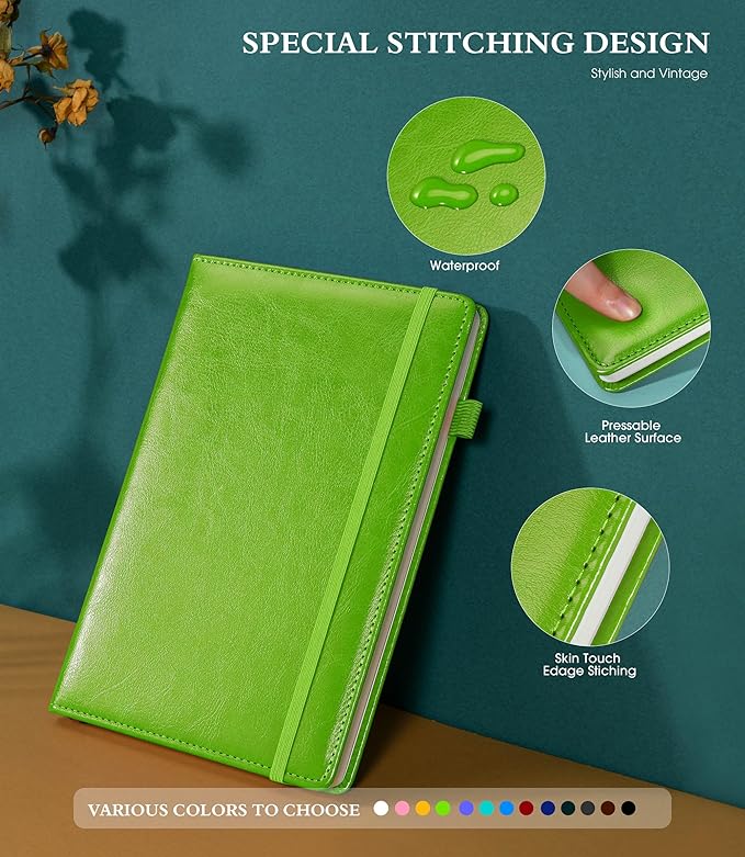 Lined Journal Notebook for Writing, A5 100 GSM Thick Paper, Leather Hardcover Journal for Woman Men, Travel Journal Diary 160 Pages(5.75'' X 8.38'' Lightgreen)