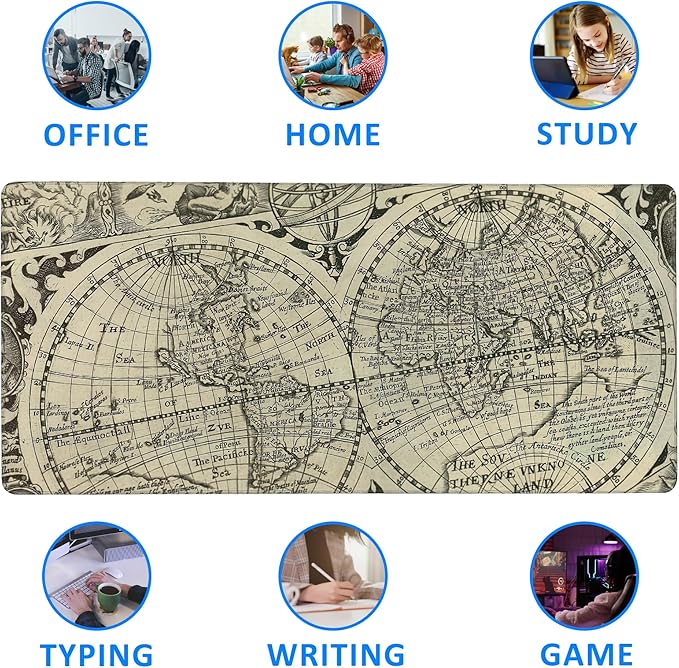 Ancient World Map Extended Large Mouse Pad,Large Gaming Mouse Pad,Extended Big Desk Mat Keyboard Pad,Waterproof Non-Slip Desk Mat for Home Office and Gaming 35.4x15.7 Inch