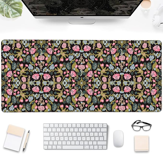 Gaming Mouse Pad, Vintage William Morris Floral Large Desk Mat for Keyboard and Mouse,Non-Slip Rubber Base and Stitched Edges Desk Pad for Home Office 35.4x15.7in